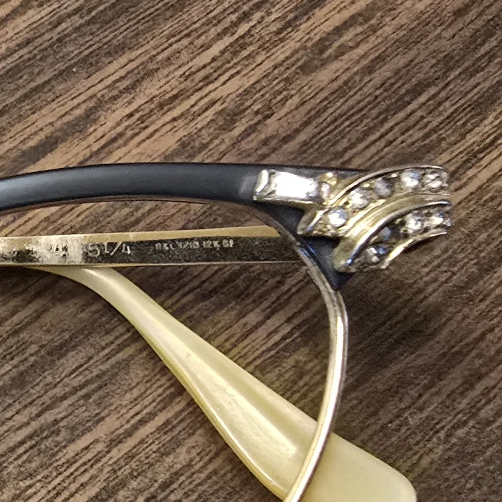 Bausch & Lomb Vintage Cat Eye Gold and Black Eyeglass Frames